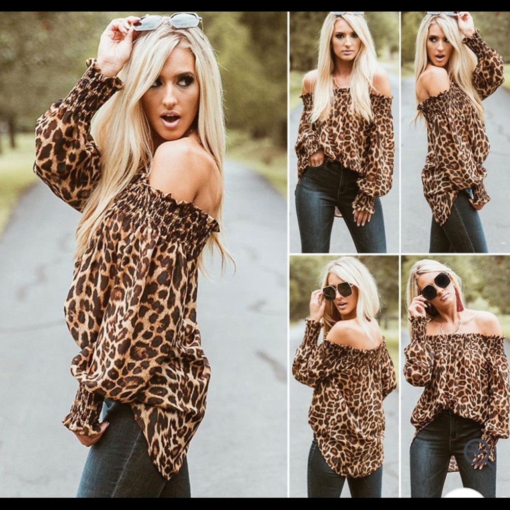 Strapless boho leopard sleeveless shirt medium
